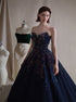 A Line Sweetheart Navy Blue Tulle Prom Dress with Beading LBQ3688